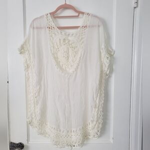 Elegant Cream Crochet Women Beach Cover-up O/S